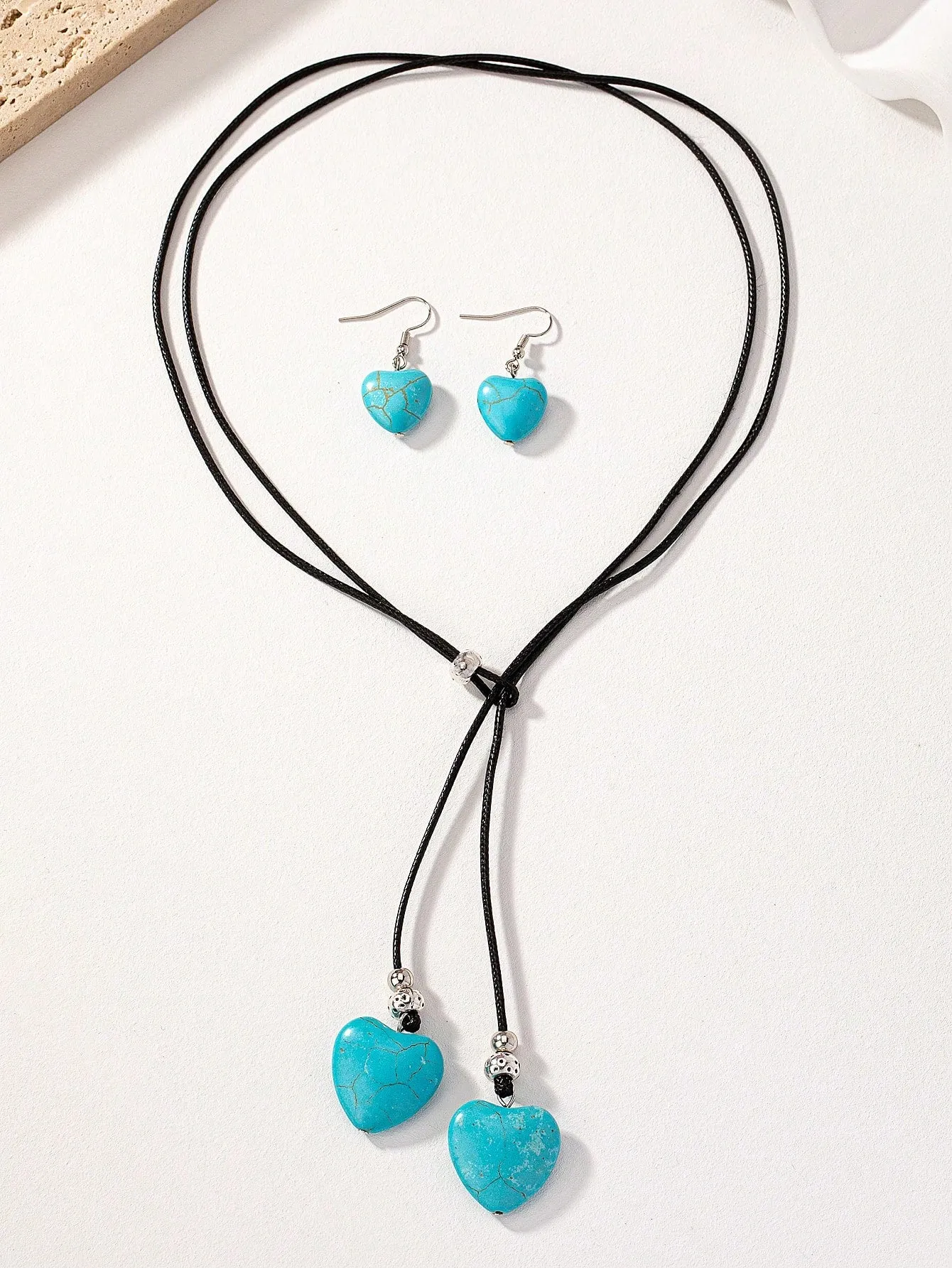 Vintage Bohemian Style Long Heart & Turquoise Design Necklace And Earring Set