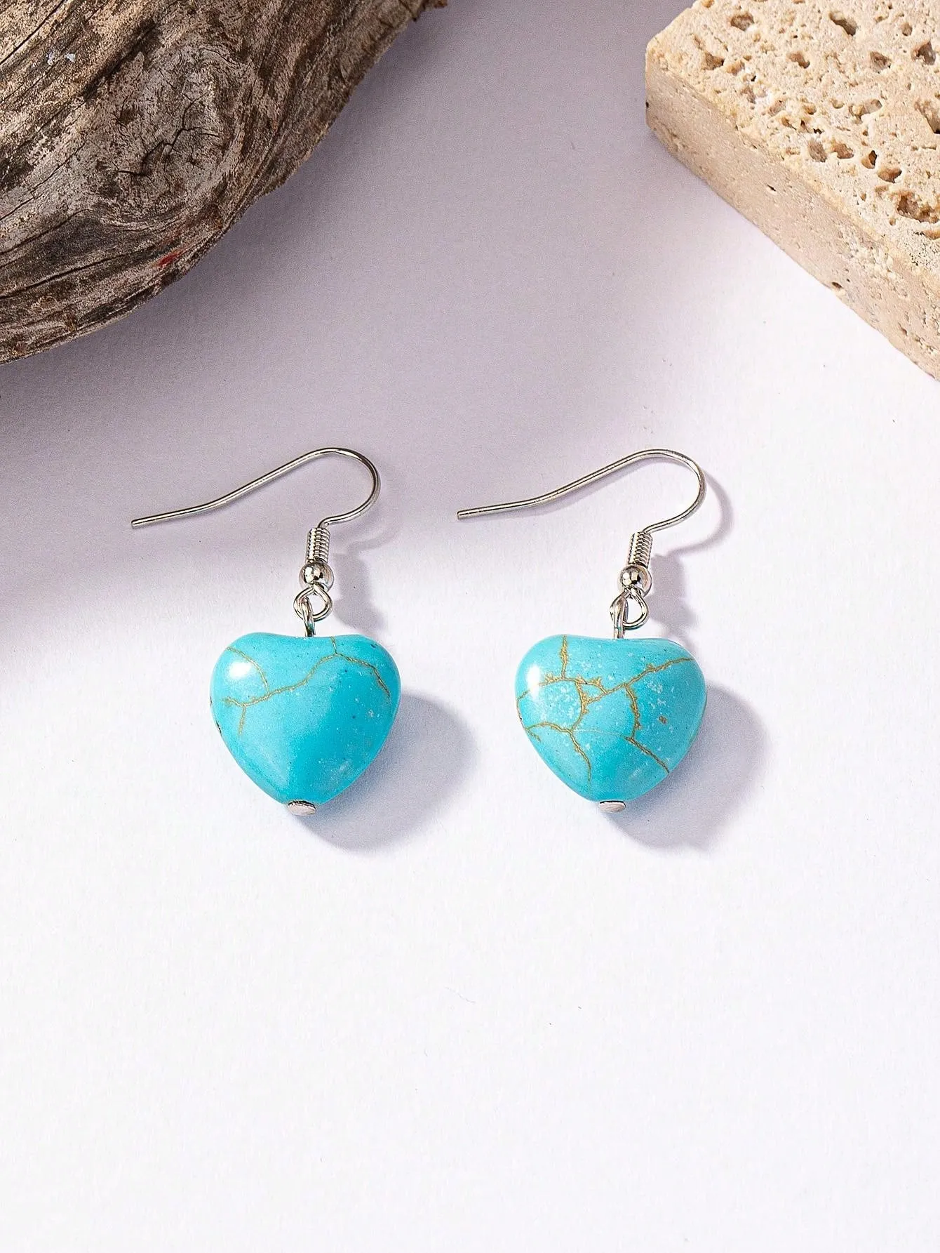 Vintage Bohemian Style Long Heart & Turquoise Design Necklace And Earring Set