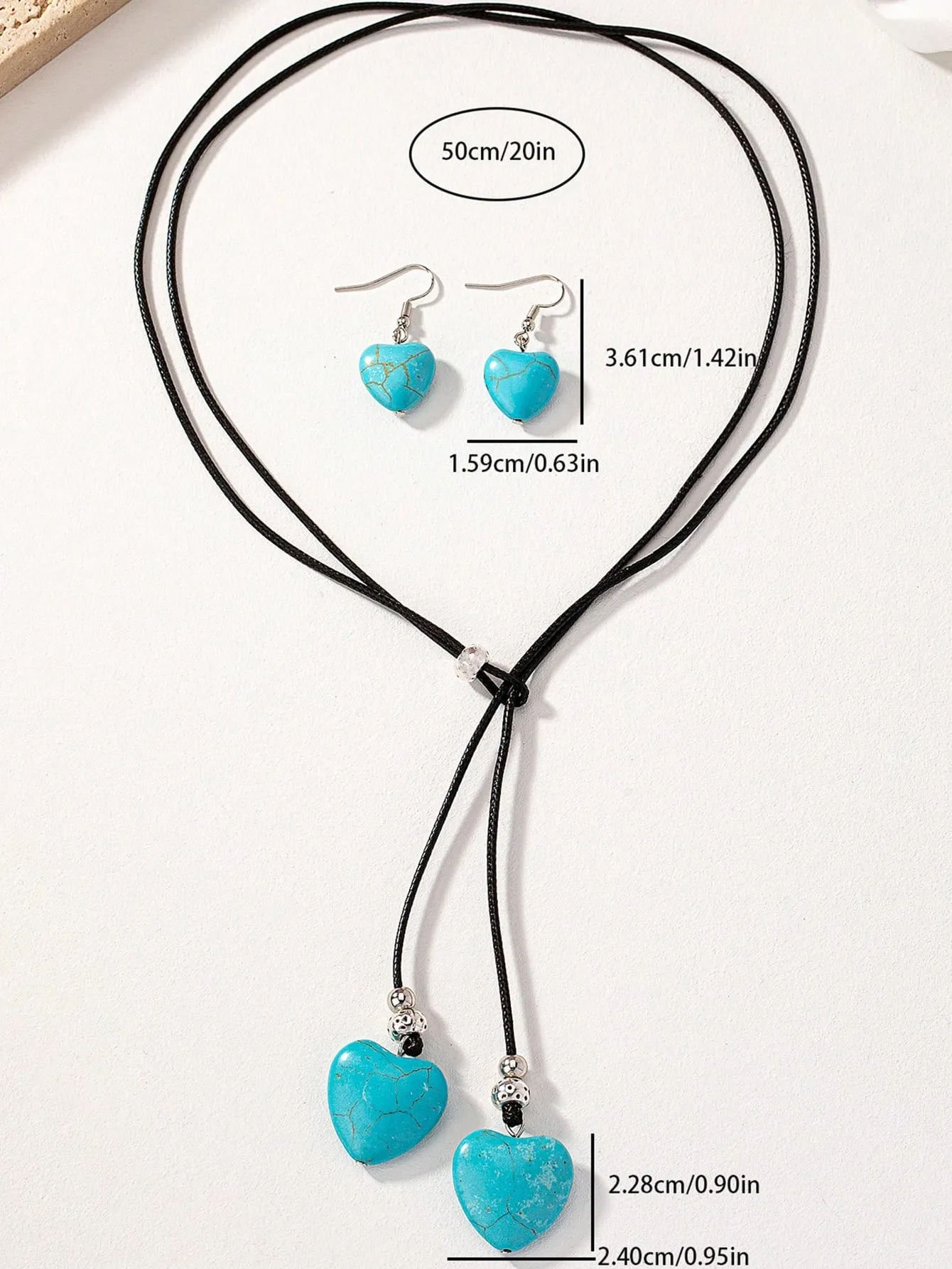 Vintage Bohemian Style Long Heart & Turquoise Design Necklace And Earring Set