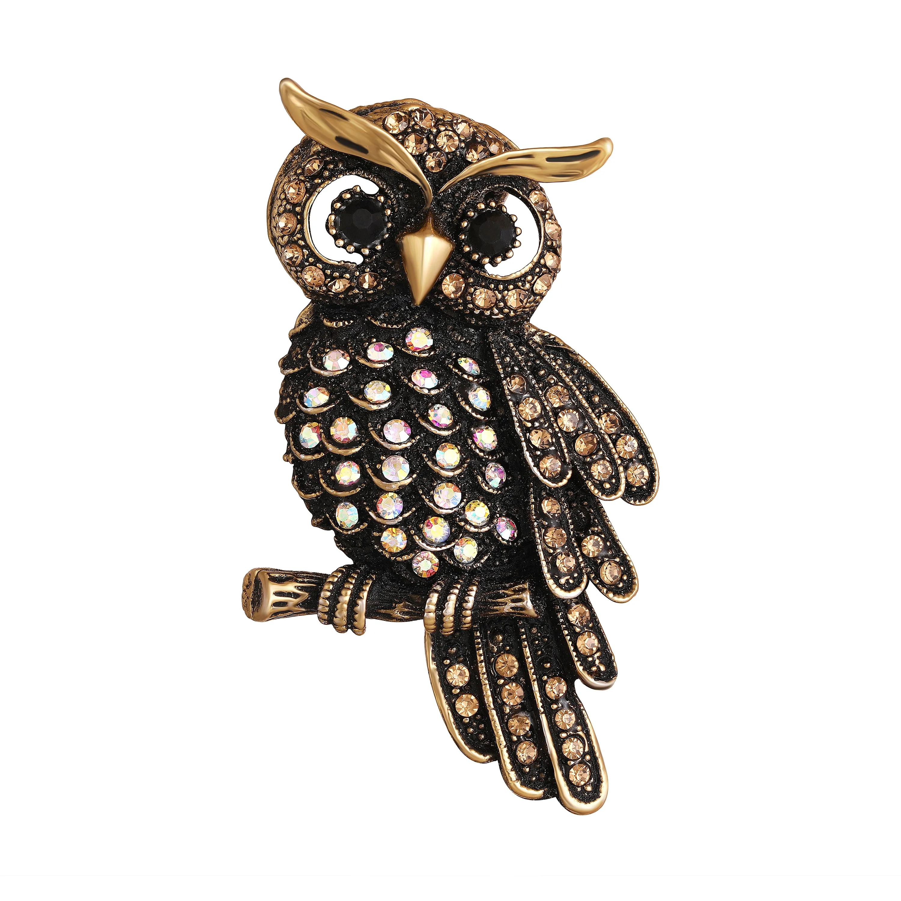 Vintage Owl-Shaped Studded Brooch / Lapel Pin