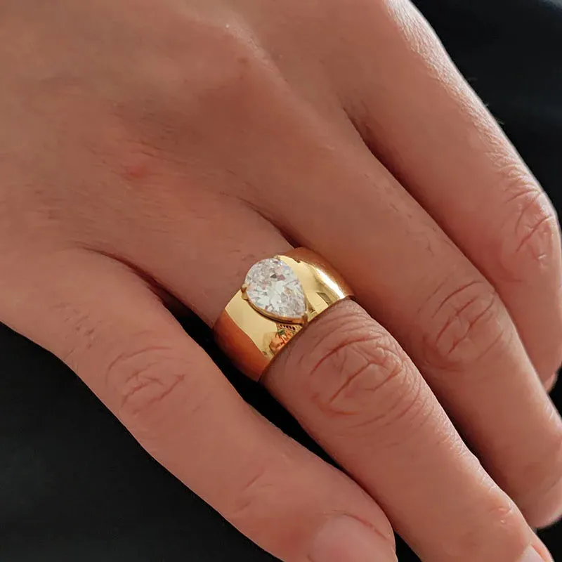Waterdrop cz stone wide band rings