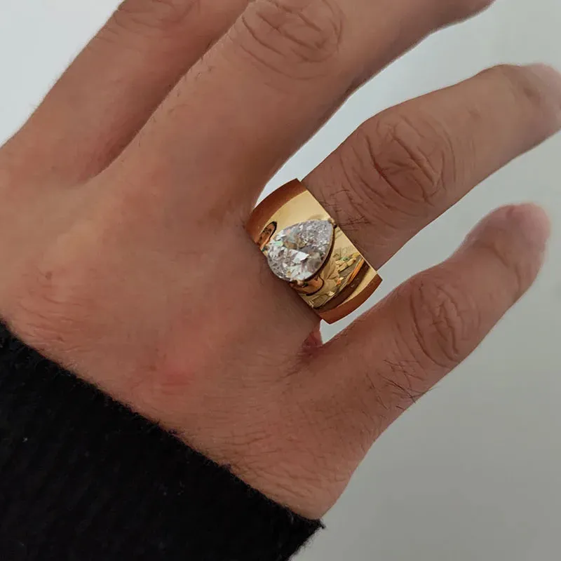 Waterdrop cz stone wide band rings