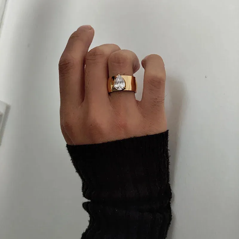 Waterdrop cz stone wide band rings