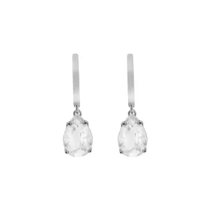 White Topaz Pear Drop Hoops SLV