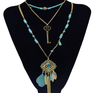 Wholesale Bohemian Gold Plated Tassel Alloy Necklace JDC-NE-Yunl020